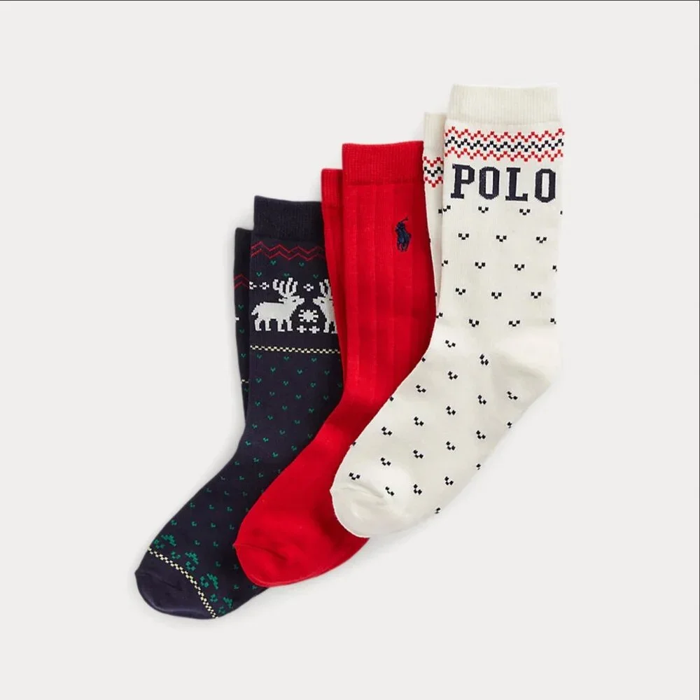 Polo Ralph Lauren Boys Reindeer Crew Socks 3-Pk Assorted